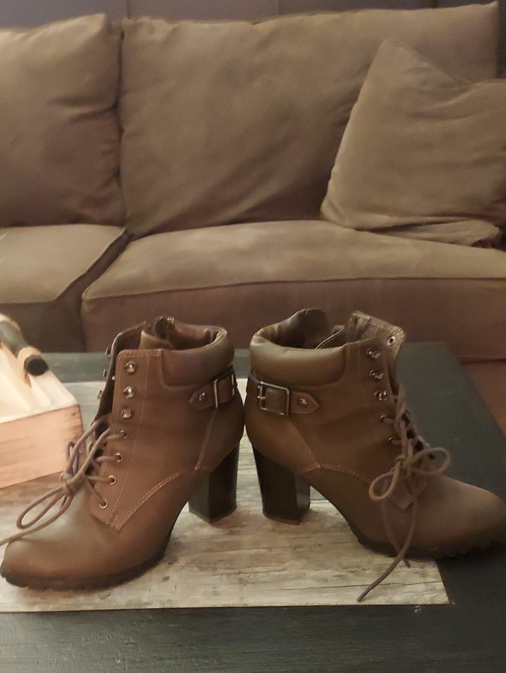 Style & Co. Women’s Brown Lace-Up Ankle Boots-Buckle and Side Zip NWOT Size 6.5